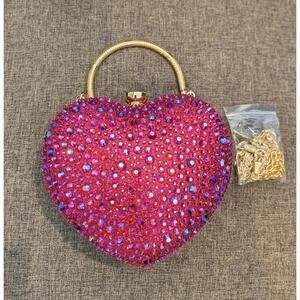 Ramla Pink Heart Shaped Crystal Clutch  or Crossbody NEW Valentines